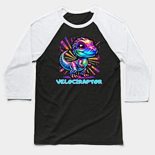 Baby Velociraptor Dino Neon Kawaii Cute Colorful Chibi Baseball T-Shirt